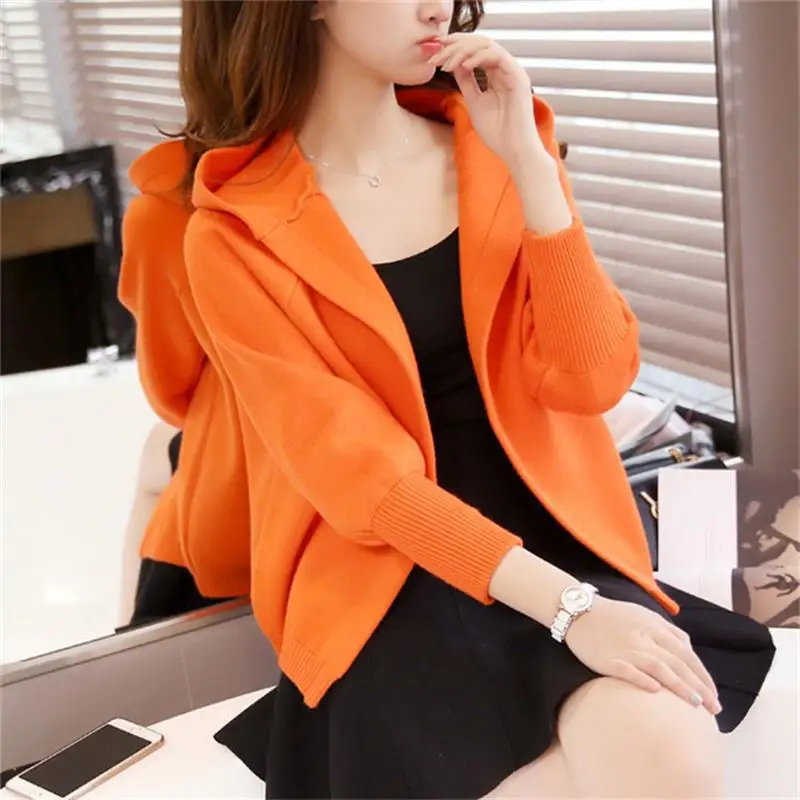Sweater Women 2024 Fashion Hoodied Knitwear Cardigan Short Female Spring Autumn Solid Color Loose New Cardigan Women BD4064