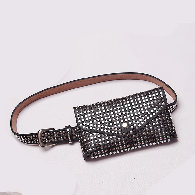 Neue Mode Vielseitige Handy Kleine Waistpack Punk Stil Niet Schwarz Gürtel Stil Tasche frauen Feine Gürtel Dekoration – Detail 5