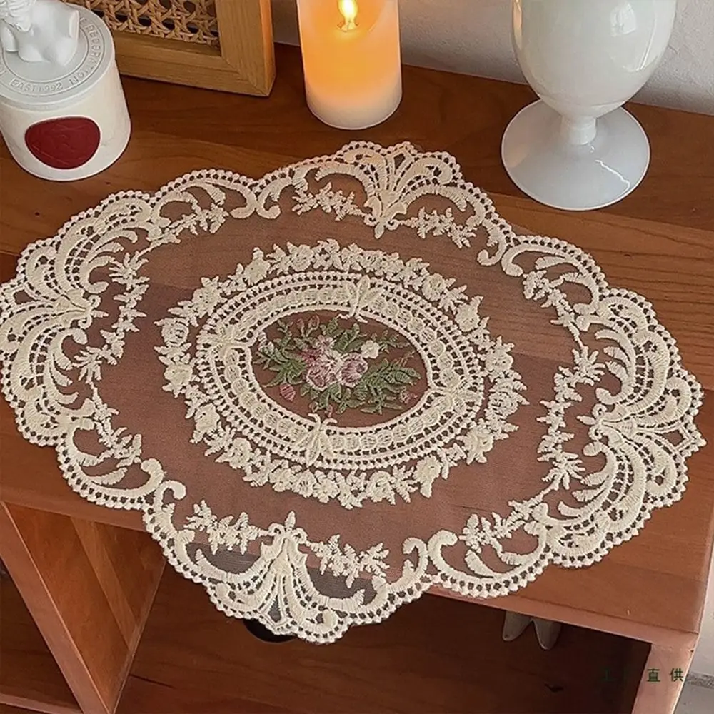 Oval Lace Embroidered Coaster European Style Photo Props Insulation Dining Mat Anti-scald Headboard Decorative Pad
