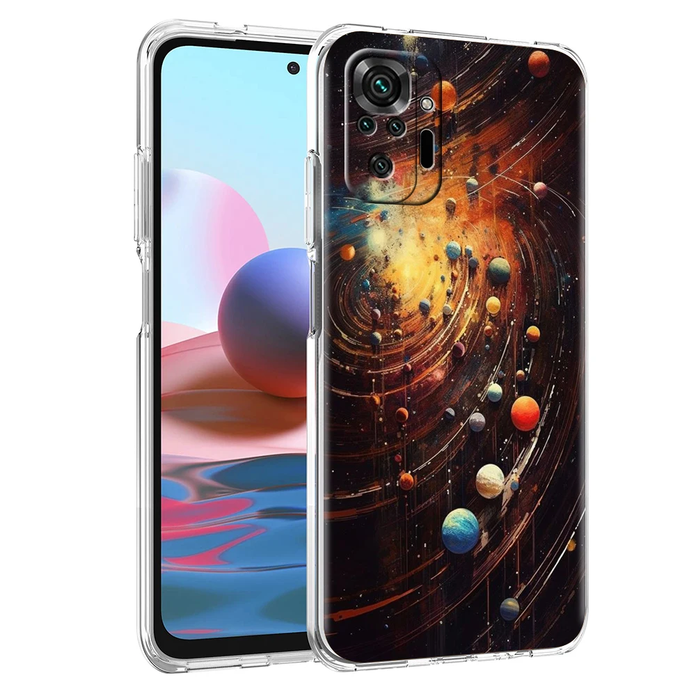 Space Planet Stars Moon Phone Case Cover for Redmi Note 10 11 11T 7 8 8T 9 K40 Gaming 9A 9C Pro Plus Transparent Shell Capas Bag