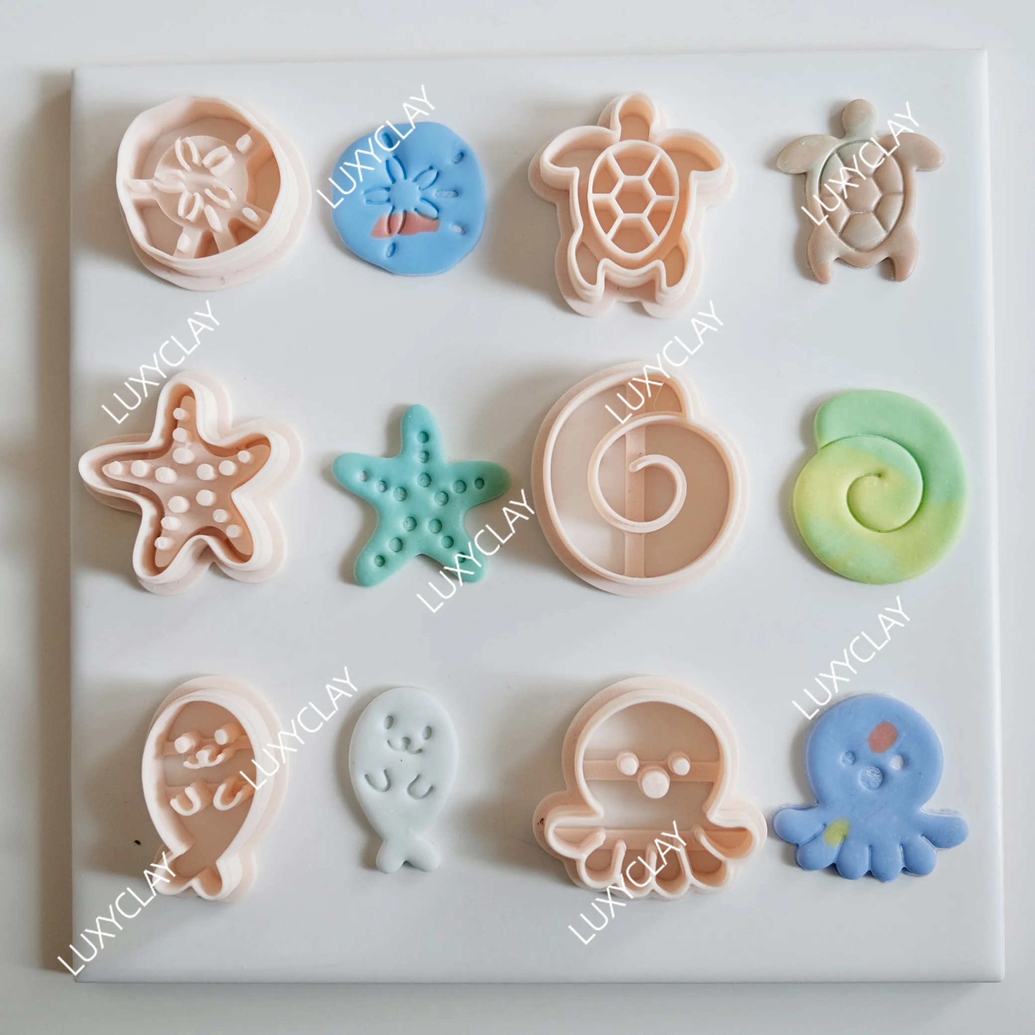 6pcs Marine Animal Clay Molds, Conch Sea Lion Turtle Octopus Starfish Shape Polymer Clay Cutters for Earrings & Jewelry Making