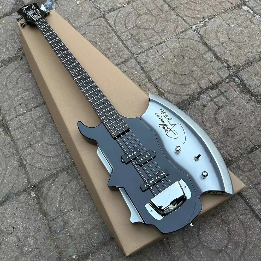 Four-string heteromorphism BASS, electric guitar, black body, axe BASS, axe signed, in stock,Fast delivery