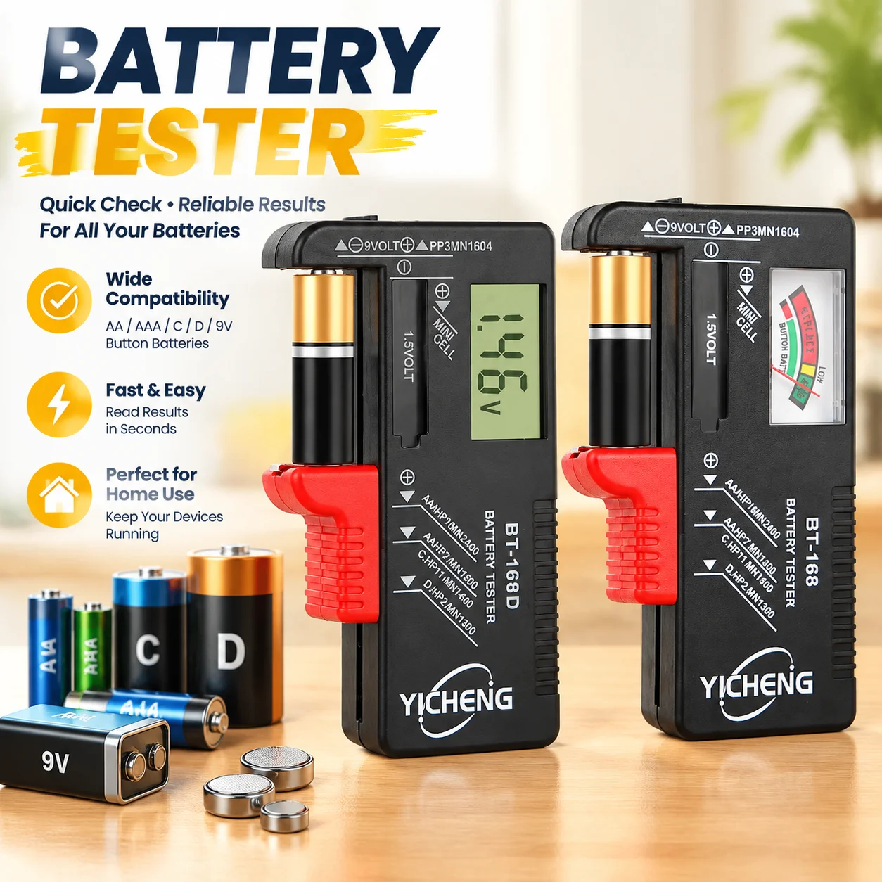 Battery Tester BT-168D Digital BT-168 Pointer Universal Battery Inspector for AA AAA C D 9V Button Batteries Home Use