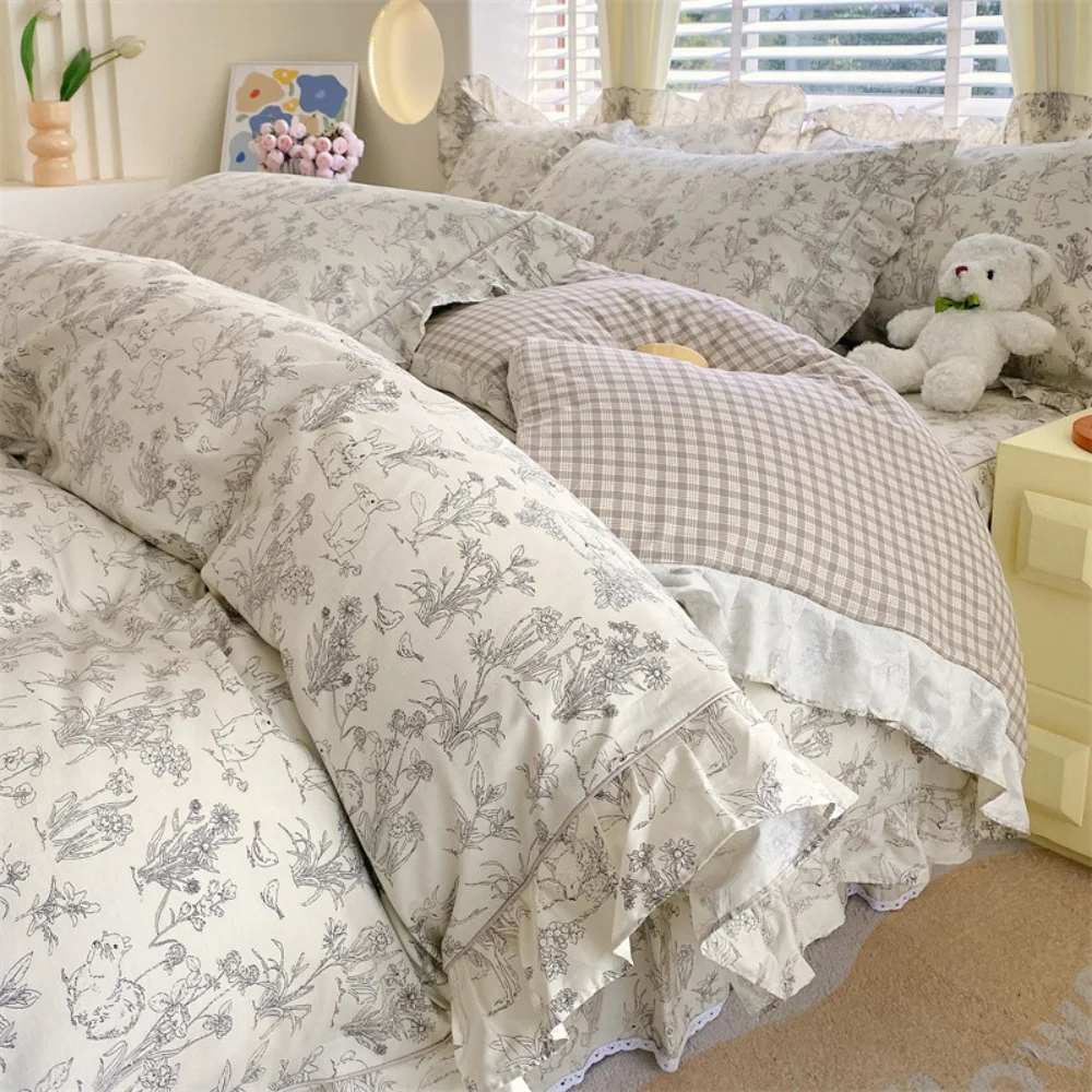 

100% Cotton Duvet Cover 1pc Comforter Cover Floral Style Bedding Quilt Cover Home Girl Room Decor Blanket Covers (No Pillowcase)