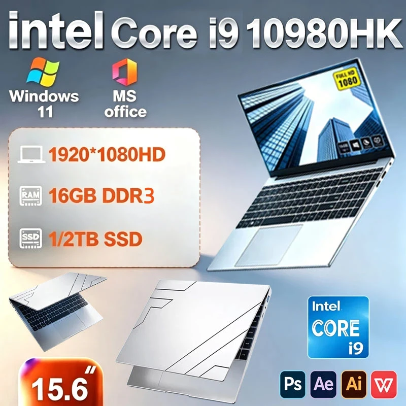 15.6inch 2026 Intel Core I9 10980HK Windows 11 Laptop Gamer RAM 16GB SSD 1TB Gaming Laptops Office Study HD PC Notebook Portable