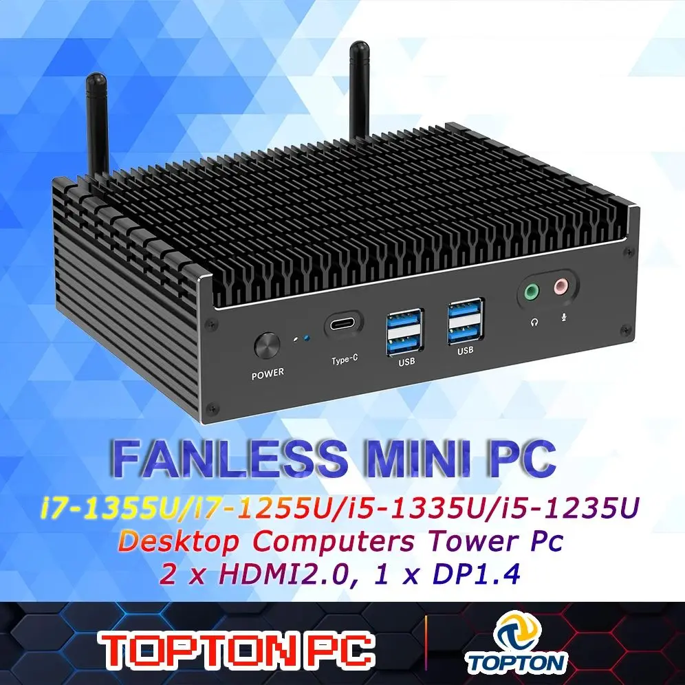 Mini PC 13th Gen Core i7-1355U Fanless Mini Computers(10C/12T Up to 5.0GHz) Small PC Win11 Pro 8K UHD/Thunderbolt 4/ Home&Office