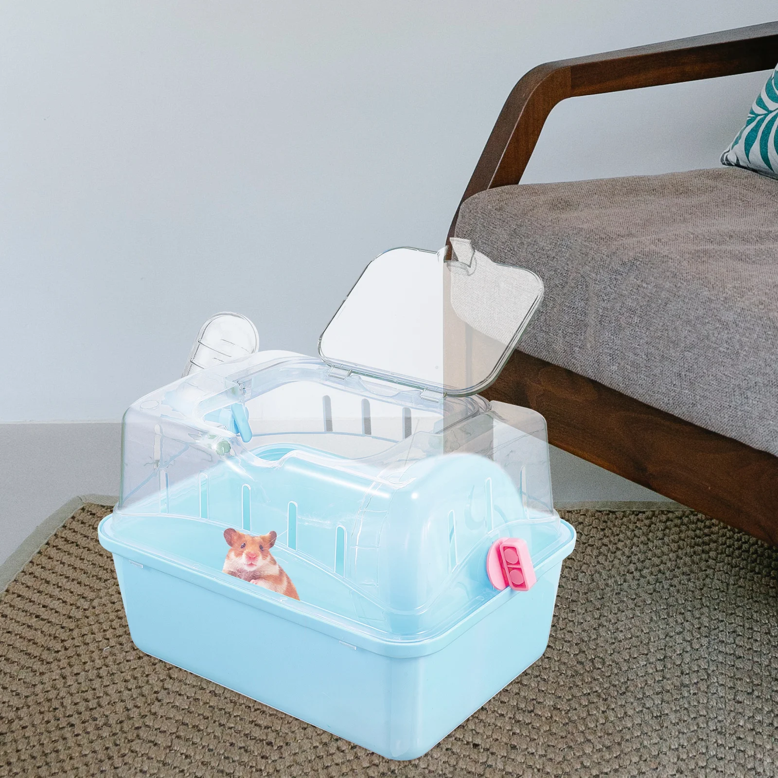 

Clear Hamster Travel Cage with Panoramic Skylight Secure Handheld Carrier for Small Pets Suitable for Hiking Walking and