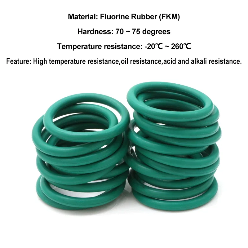 10/50 Uds FKM junta tórica verde CS3.5mm OD 10mm ~ 155mm arandela de sellado de caucho de flúor resistente al calor resistente al aceite ácido alcaloide