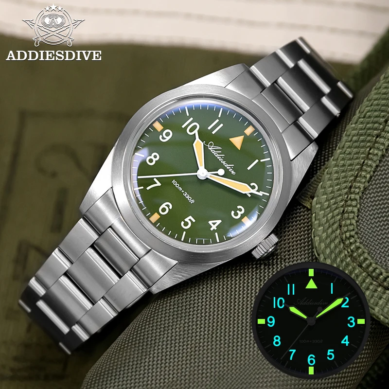 ADDIESDIVE 36mm Hight Quality Titanium Alloy Quartz Watch Bubble Mirror Glass Super Luminous Watches 10Bar Waterproof Wristwatch