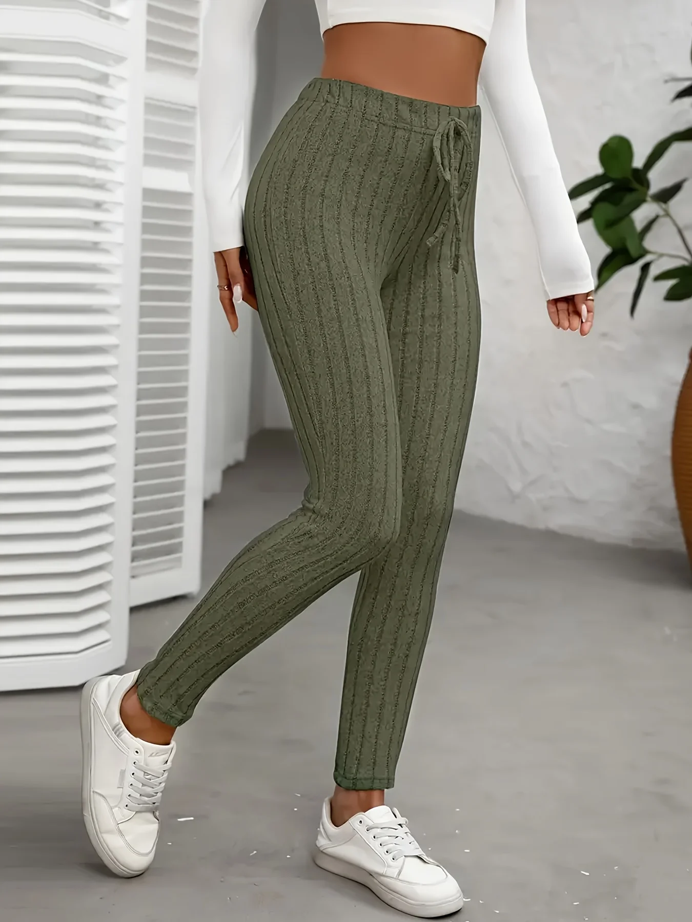 Leggings de punto acanalado con cordón de 3 piezas.