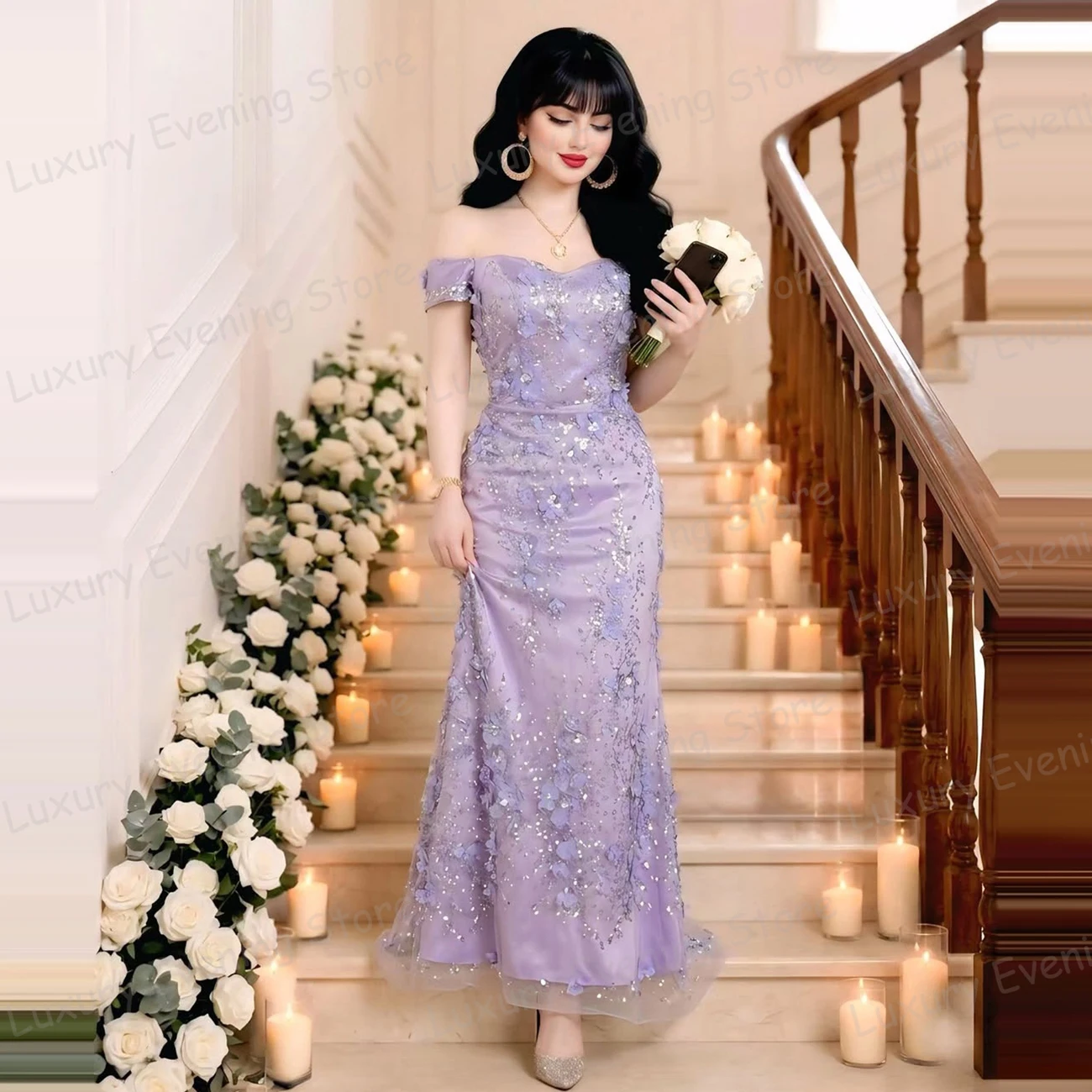 Sexy Shiny Evening Dresses Women's Tea-Length Mermaid Sequin Prom Gowns Customized Fashion Sleeveless Beach Party Vestidos Noche