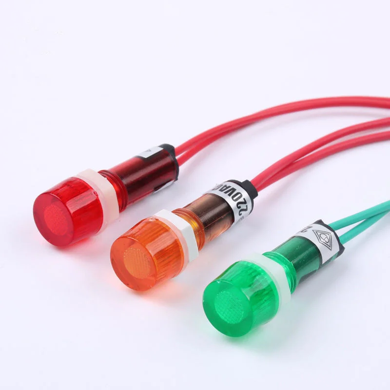 10Pcs DC24V Neon Indicator Pilot Signaal Lamp Rood Groen Geel Licht W 7.7 "Lange Kabel 10Mm XDN1-C