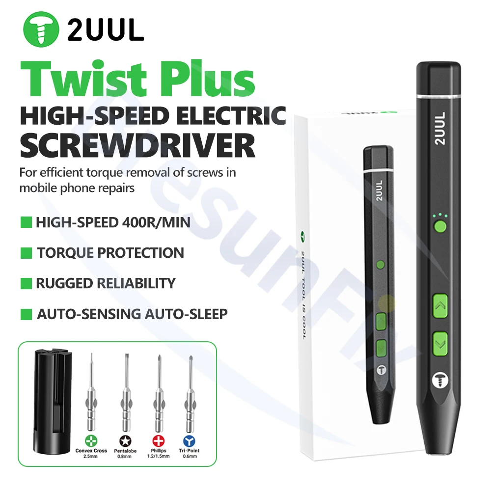 2UUL Twist Plus Electric Screwdriver 400 RPM with 4 Screwdriver Bits Light Function for Mobile Phone Repair Screw Removal Tool
