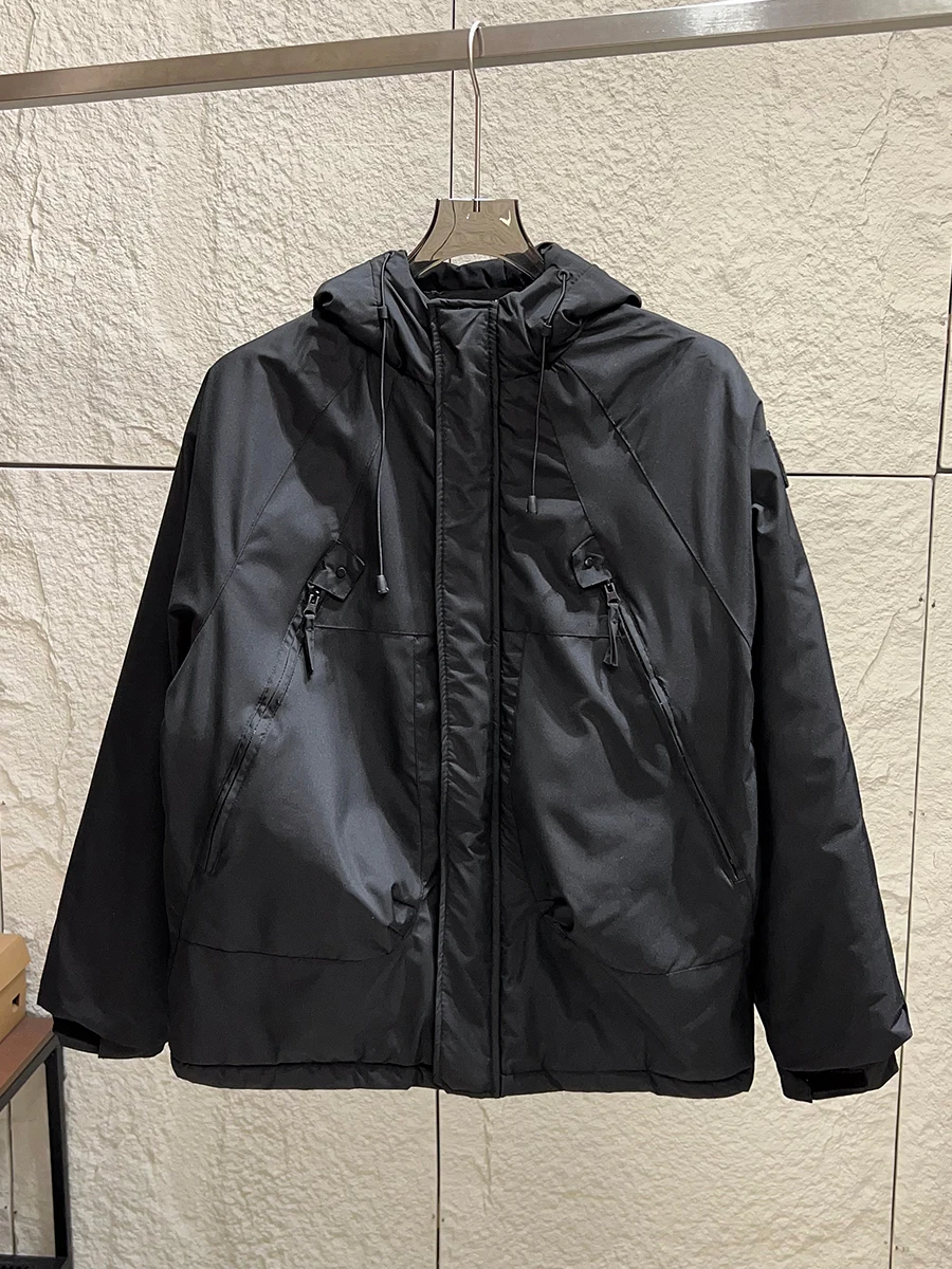 

Outdoor Men's Casual Hooded Cotton Jacket Lightweight Warm Winter Fashion Big Pocket Workwear Polyester Fiber Zipper Design