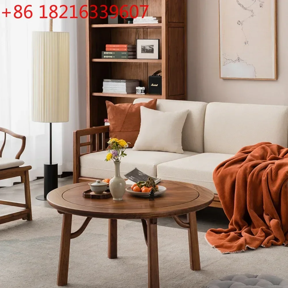 Solid Wood round Coffee Table Elm Simple round Table Household Tea Tray Balcony Tea Table Living Room Furniture