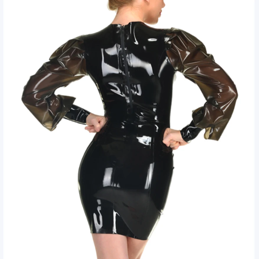 Sexy Women Men Latex Dress Loose Sleeves Rubber Dressing Handmade Clothing S-LD307