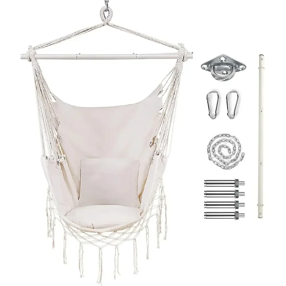 Durable Cotton Rope Swing Chair with Hanging Kit for Relaxing Dreams