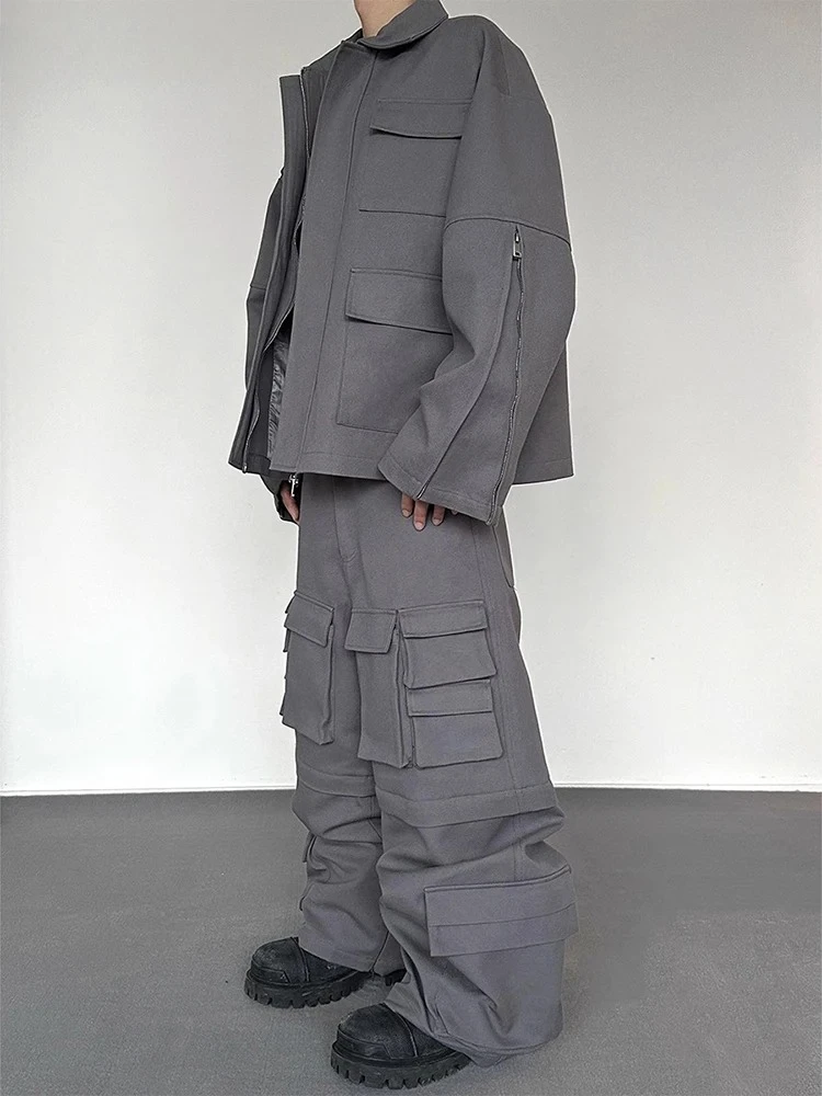 

Autumn Cool Khaki Wide Leg Cargo Pants for Mens Many Pockets Streetwear Clothing Fashion Loose Casual Trousers 2025