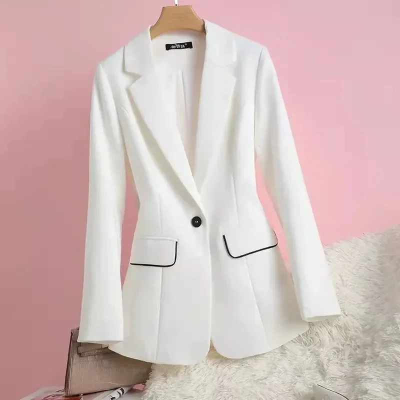 

Autumn Sag Suit Jacket Women's Cardigan One-Button white Self-Cultivation Sunscreen Temperament Fashion Blazer Black Top C64