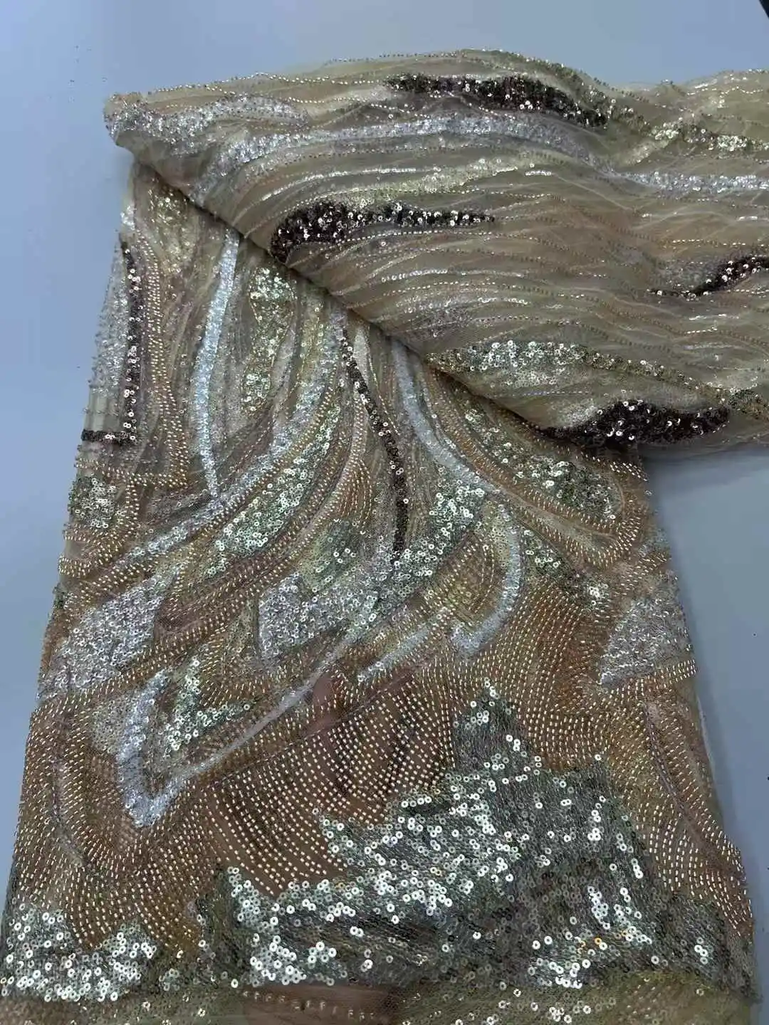 عالية الجودة الأفريقي أقمشة الدانتيل الترتر شبكة الدانتيل فرنسا الفاخرة الخرز المطرزة تول أقمشة الدانتيل للخياطة-ZX