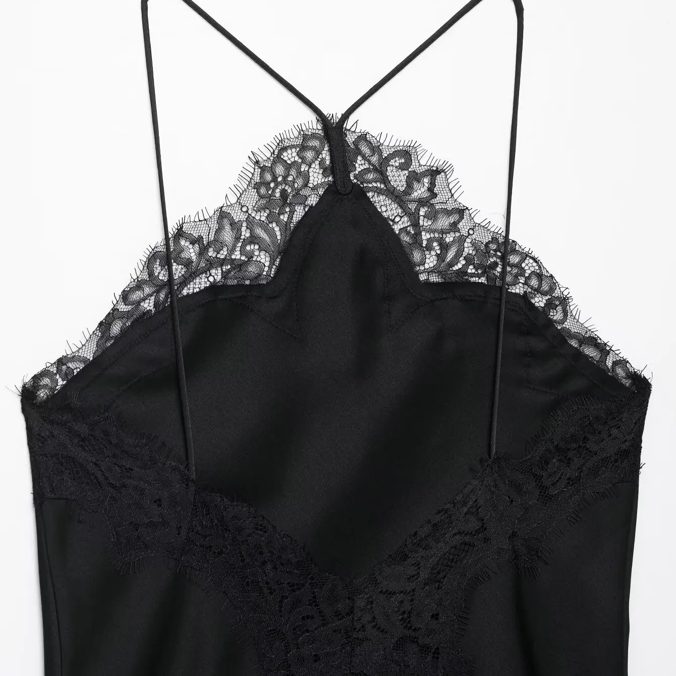 Vestido longo assimétrico de cetim de seda com acabamento em renda e f verão outono primavera casual zíper sem ...