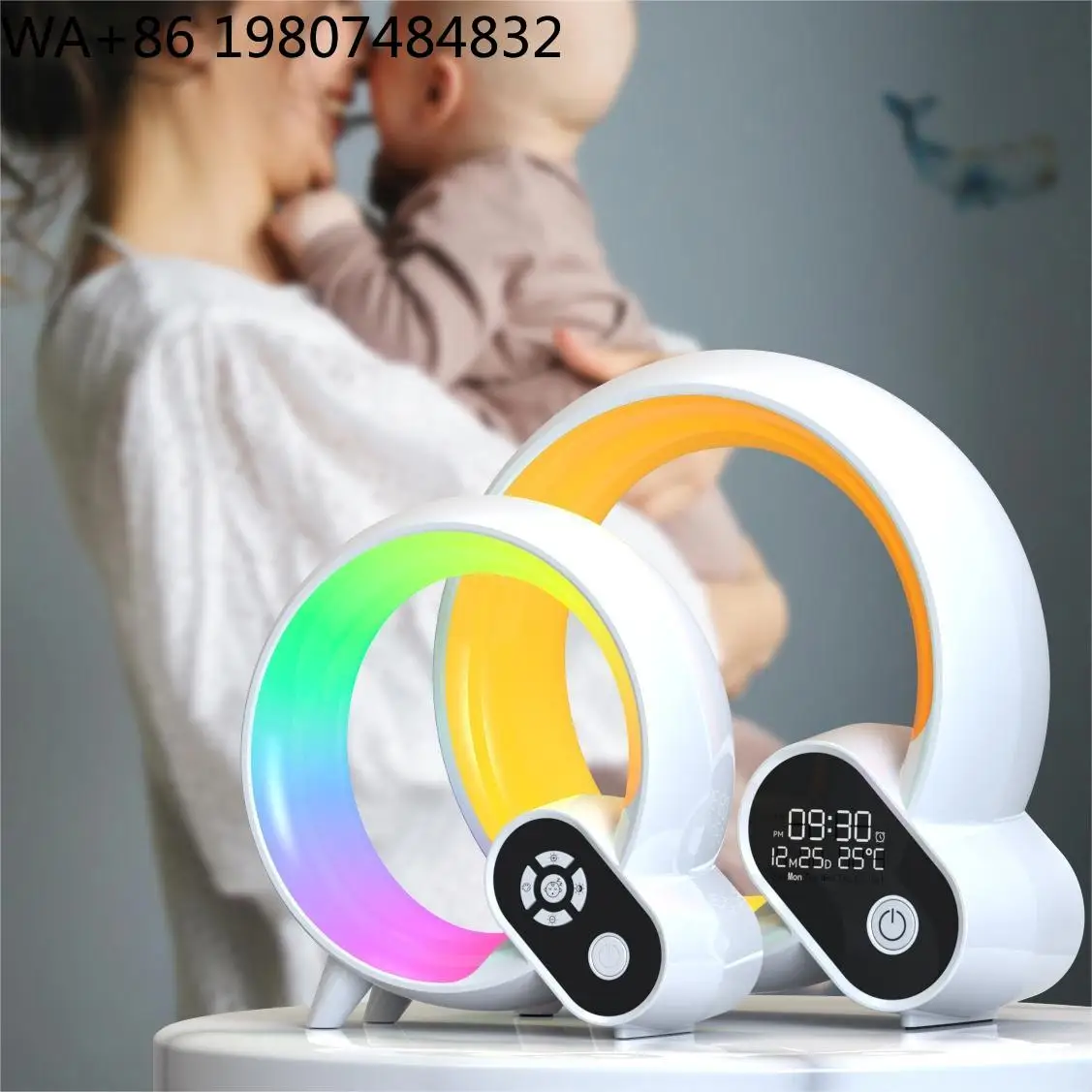 Q Shape Atmosphere Sunrise Wake Up Light White Noise Audio Speaker Wireless Charging Alarm Clock Multifunctional Sleep Aid