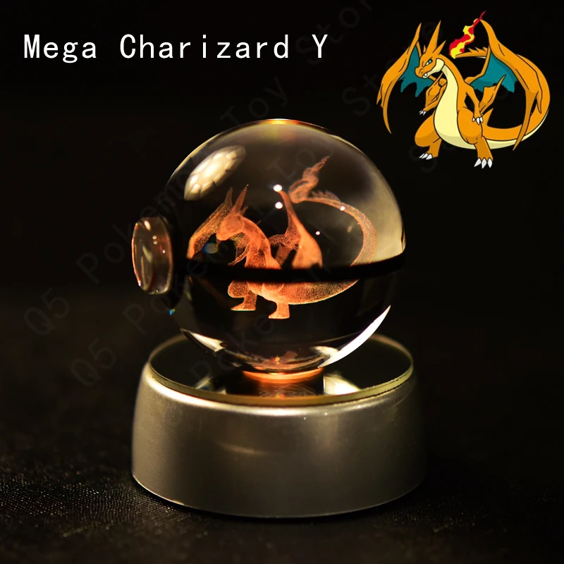 Pokemon Crystal Ball 3D Pikachu Mewtwo Mew Gengar Nachtlampje Lampvoet Pokeball Crystal Pokemon Glazen Bal Figuur Verjaardagscadeau