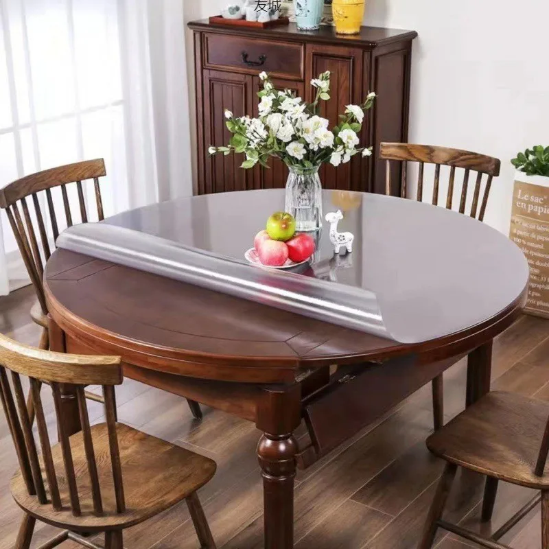 PVC Round Table Protector No Wash Tablecloth Cover Round Transparent Dining Table Mat Tabletop Waterproof Oilprpoof CoverZG01