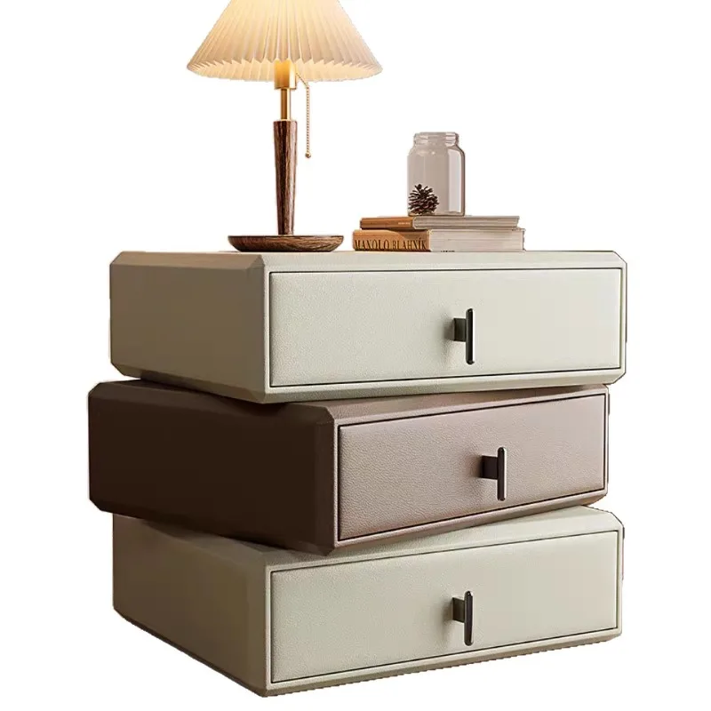 Three-layer rotating bedside table storage, Italian light luxury bedroom bedside table, simple home use