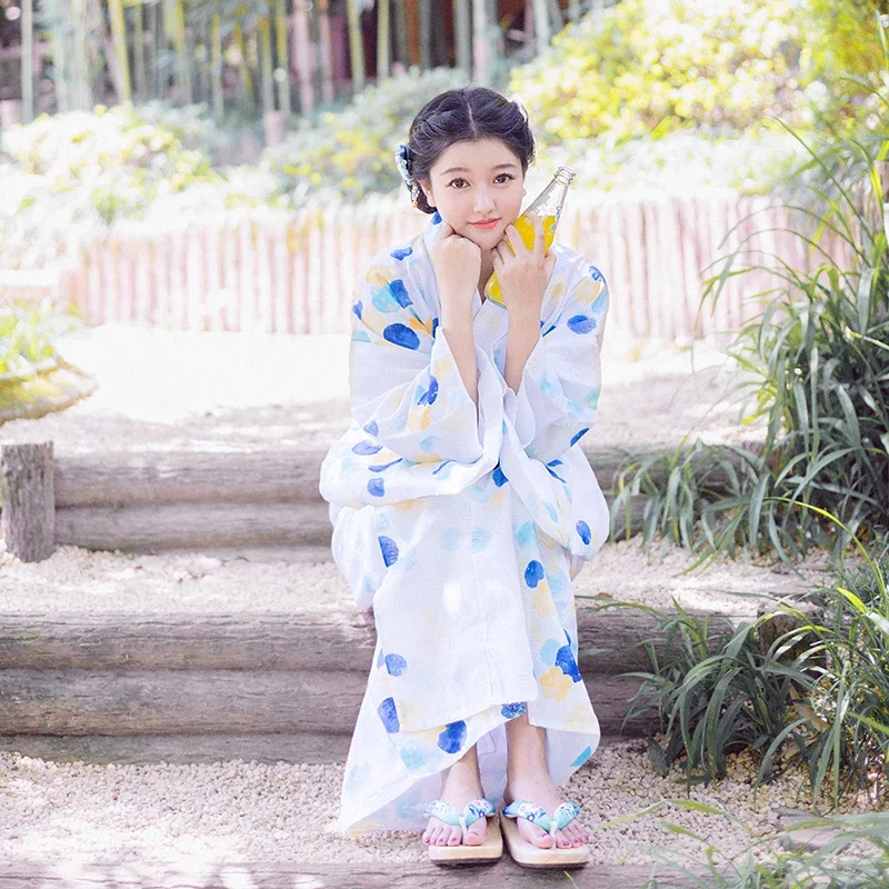 

Women Cotton Japan Style Traditional Kimono Summer Yukata Comfortable Bathrobe Stage Performing Dress Cosplay Costume
