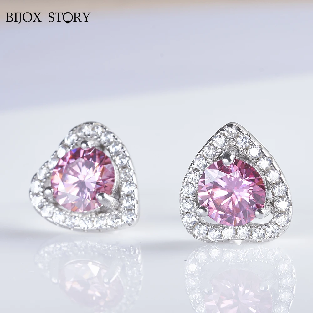 

Moissanite Stud Earrings for Women Original 925 Sterling Silver With pink yellow color Lady's Diamond Earrings 2023