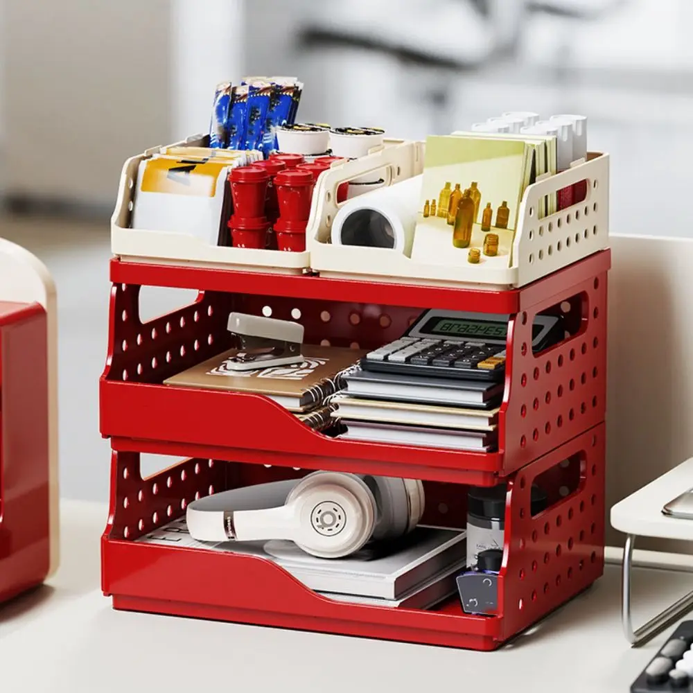 توفير المساحة الدوبامين سلات تخزين قابلة للطي البلاستيك لوحة مثقوبة صندوق تخزين عدم الانزلاق مع مقابض سطح المكتب رف الكتب المنزل