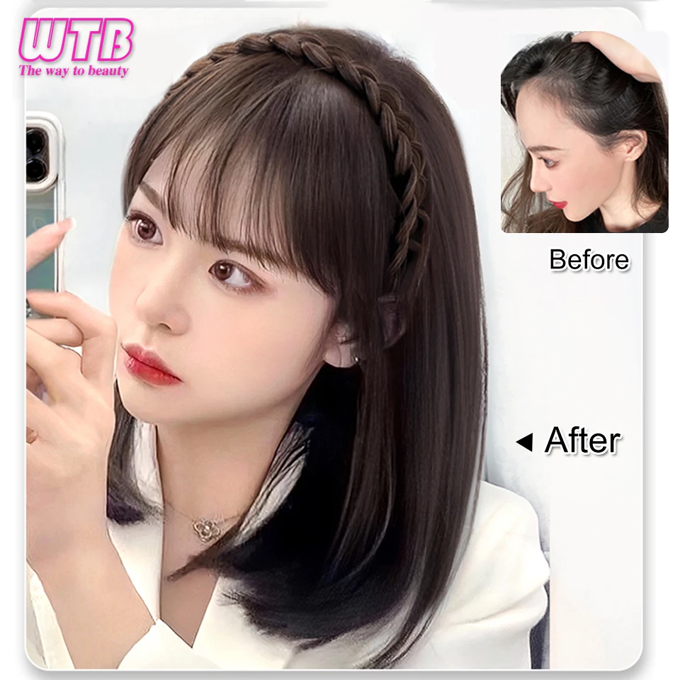 WTB Synthetic Wig Female Braided Hair Hairband French Bangs One-piece Increase the amount of hair on the top of the head