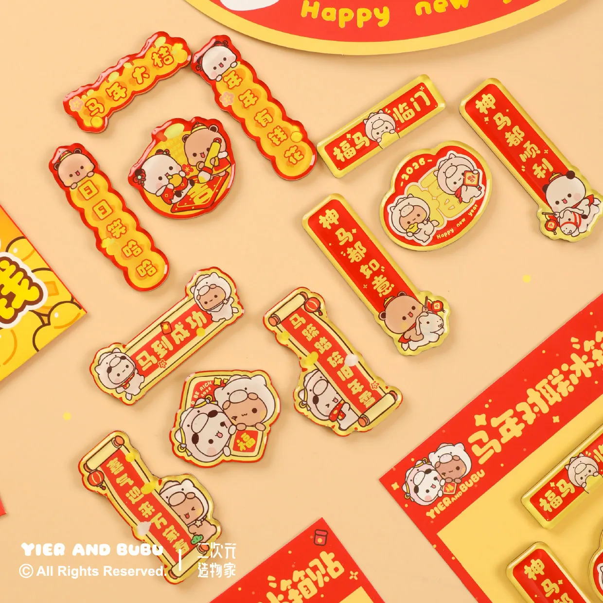 

Магнитные наклейки на холодильник Yier And Bubu, 2026 год, Год Лошади, мультяшные акриловые магниты для декора дверей и холодильников к Китайскому Новому году