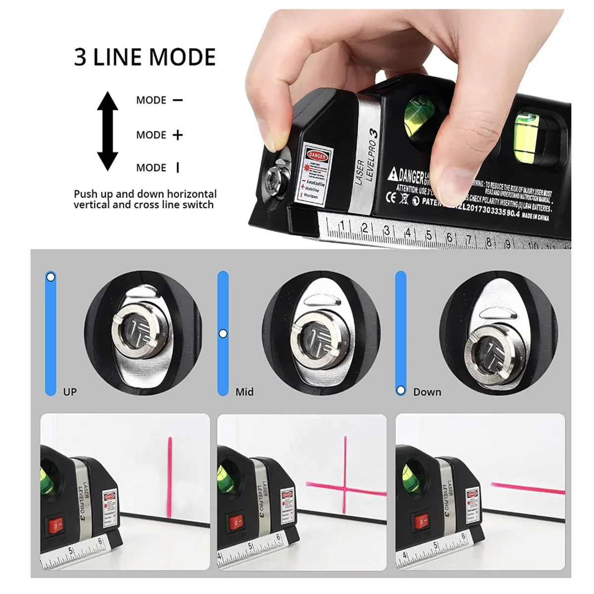 Laser Level Line Tool Multipurpose Line Laser Leveler Cross Line Lasers With 8FT 2.5M Standard Measure Tape and Metric Rulers