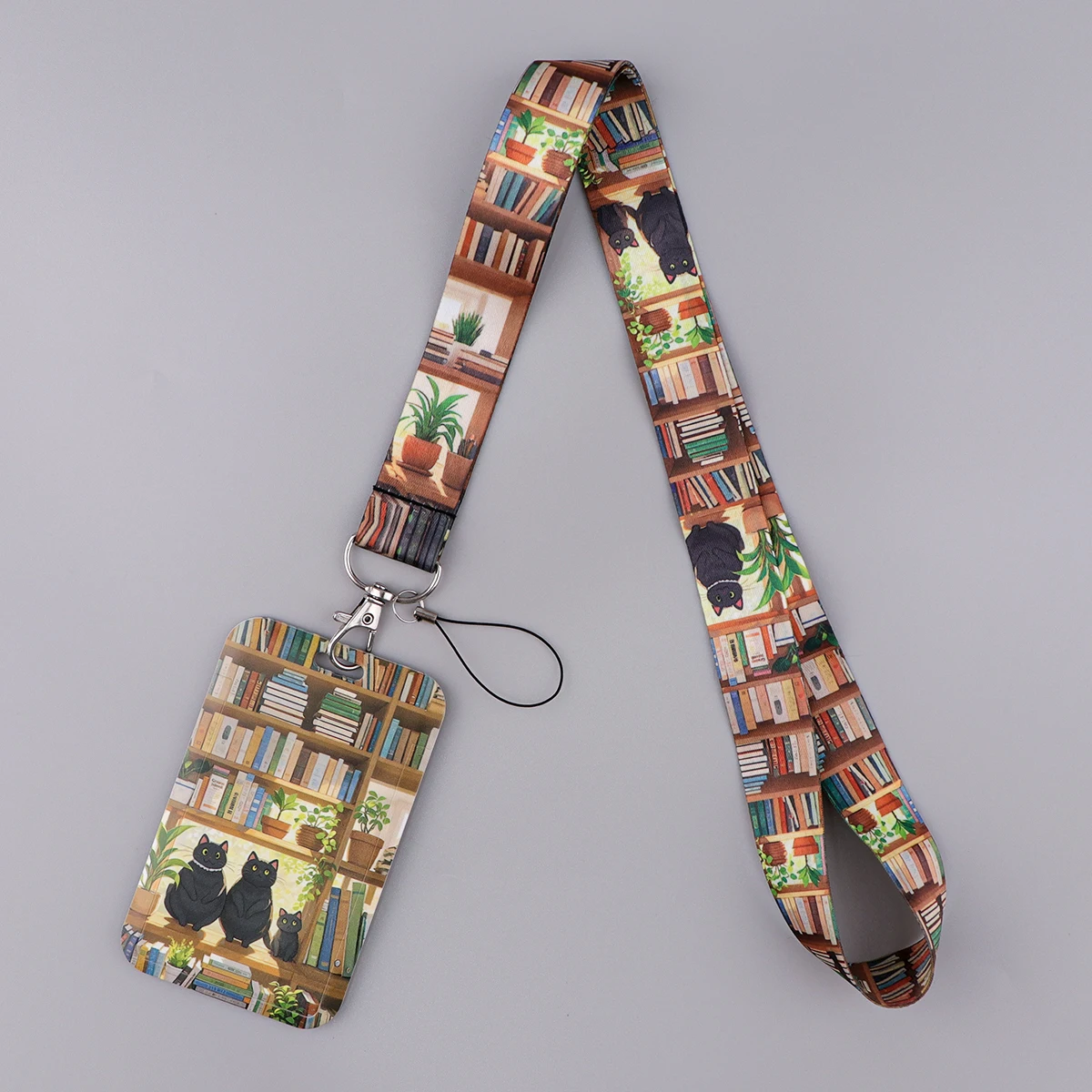 

LX1383 Библиотека Черный кот Шейный ремешок для ключей Брелок ID Держатель бейджа для кредитной карты Аксессуары для мобильного телефона