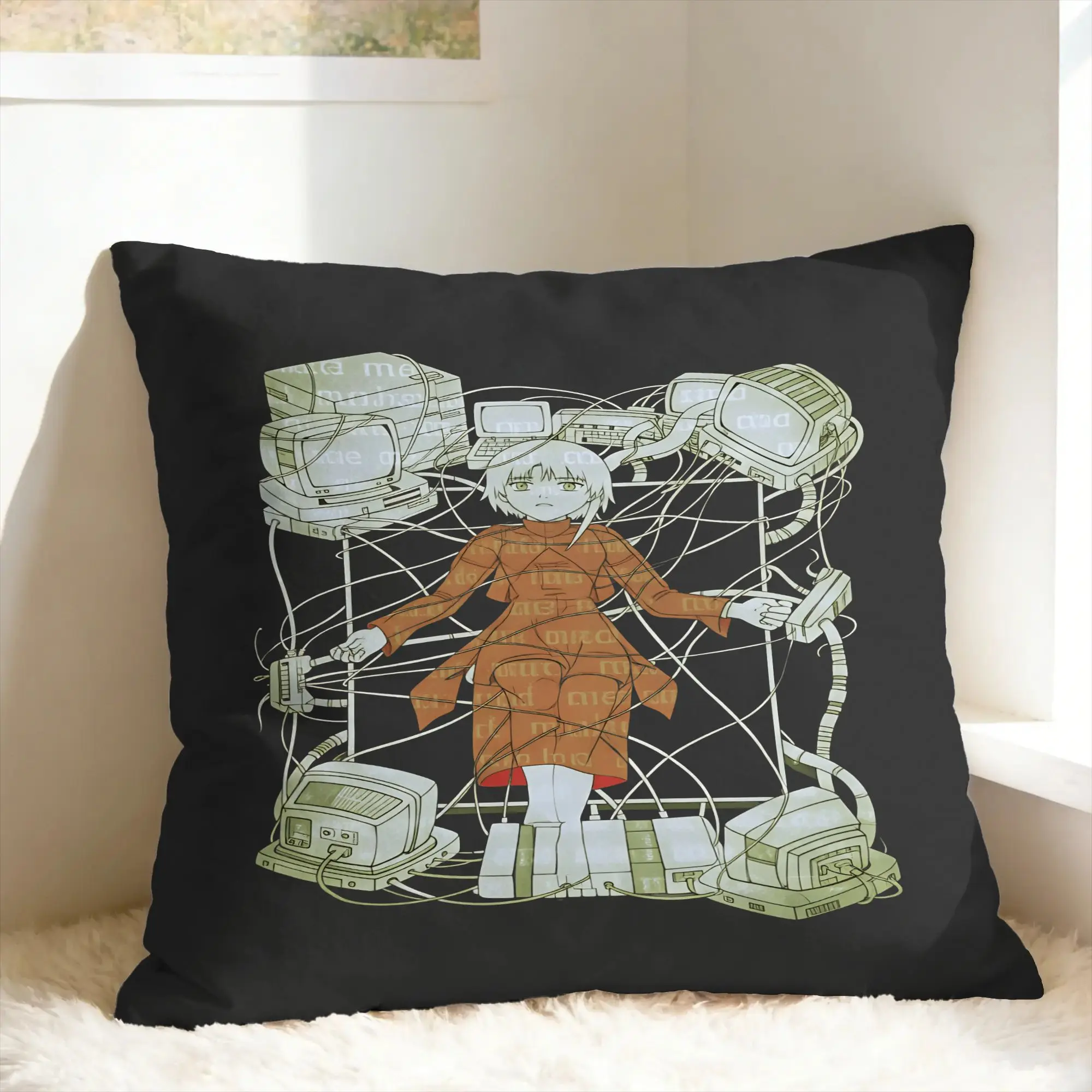 Anime Serial Experiments Lain Pillow Cover  Morden Pillow Case For Living Room Bed Chair Design Pillowcases Birthday Present