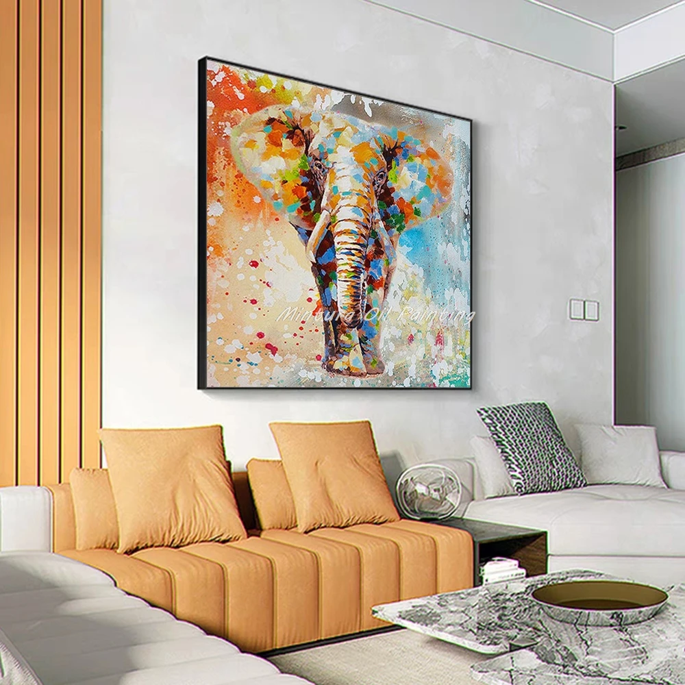 Mintura,Large Art,Handpainted Acrylic Canvas Oil Paintings,Elephant Knife Posters,Modern Home Decoration,Animal Picture No Frame