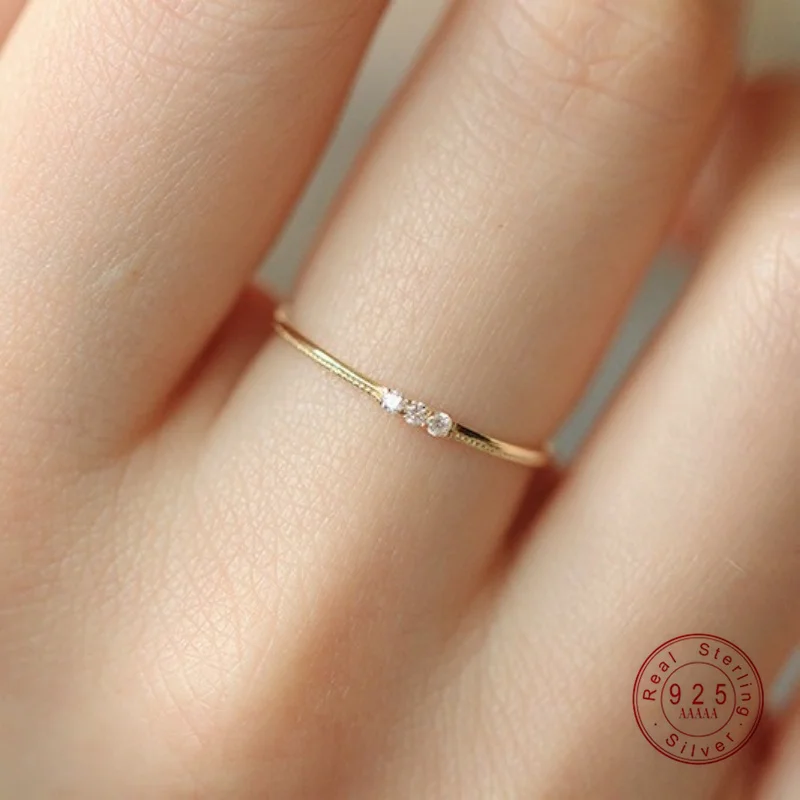    S925 Sterling Silber vergoldet 14K Gold funkelnde drei Zirkon Ringe für Frauen exquisite Hochzeit Schmuck Zubehör