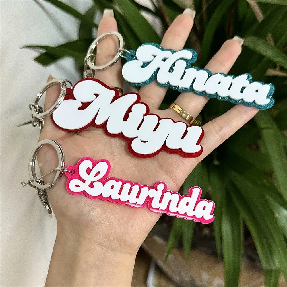 

Acrylic 3D Name Text Logo Customized Car Keychain Fashion Nameplate Tag Label Personalized Key Ring Bag Charm Anniversary Gift