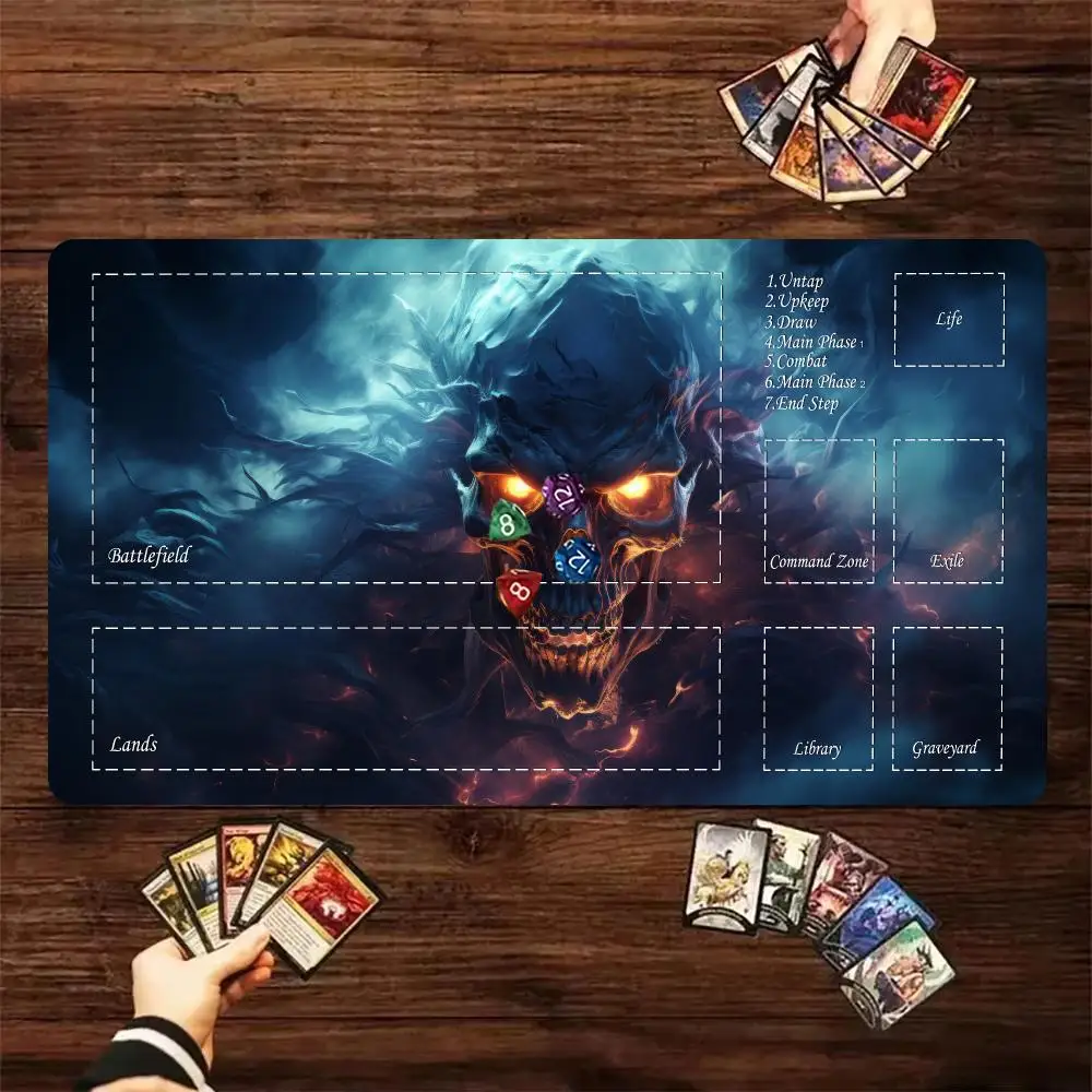 60X35cm Glowing Eyes Demon Skull Play mat Gathering Zoned Card Game Desk Mat Non-Slip Rubber Stitched Edges For TCG Card Game