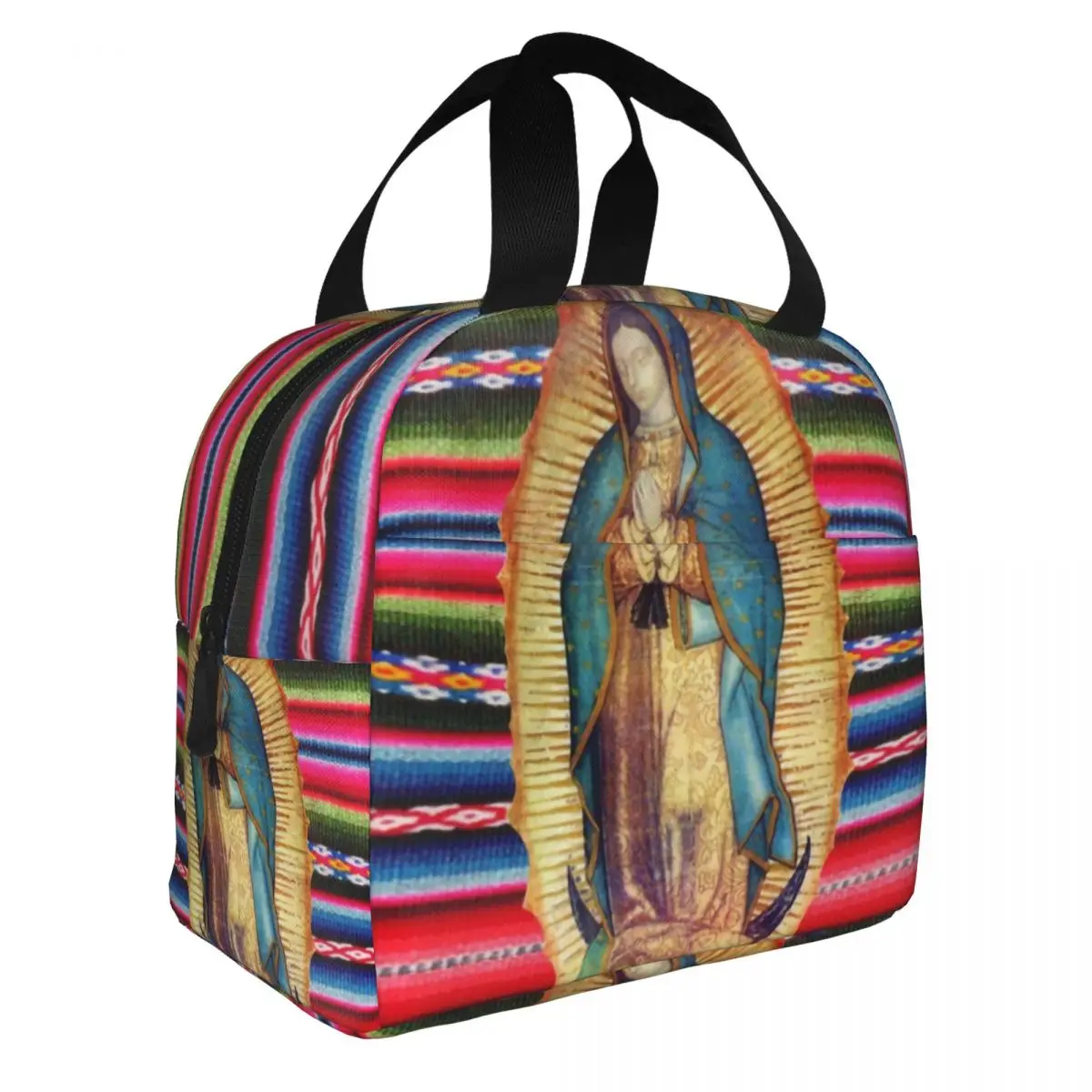 Our Lady Of Guadalupe Virgen Maria Zarape Insulated Lunch Bag for Women Waterproof Virgin Mary Catholic Thermal Cooler Bento Box