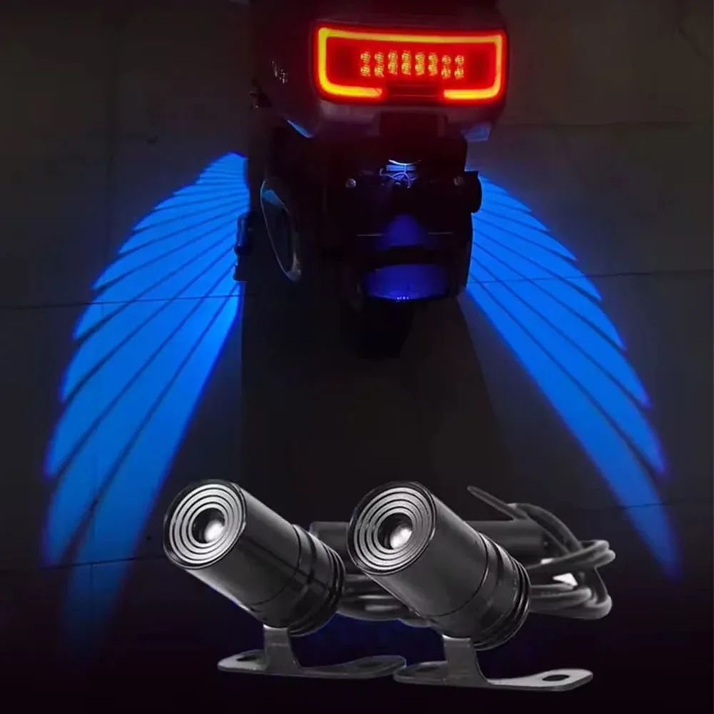 2pcs Motorcycle LED Projector Angel's Wings Led Decorative Light Anti Collision Taillights Moto Driving Lamp Led Puddle Light