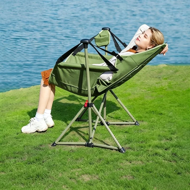 Portable Folding Rocking Chair Leisure Rest Swing Chair for Indoor Patio Outdoor Camping Garden Balcony Relax Use