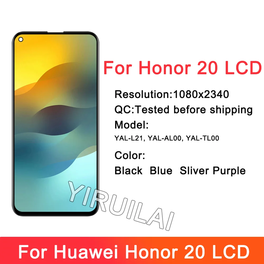 For Huawei Honor 20 LCD YAL-L21 YAL-AL00 Nova 5T Display Touch Screen For Honor 20 Pro LCD YAL-AL10 YAL-L41 Replacement Part