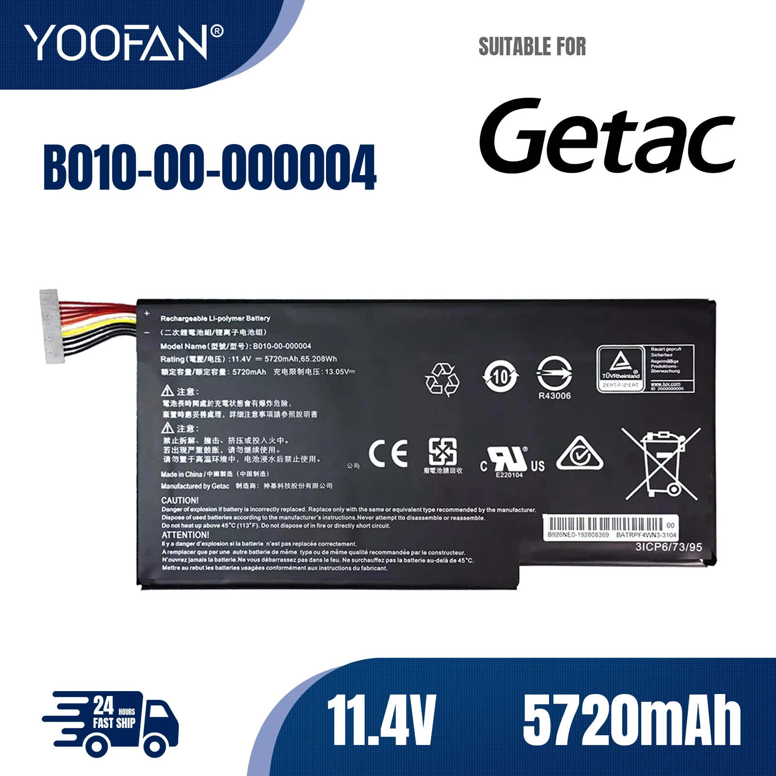 YOOFAN Batería Original de B010-00-000004 para portátil, 11,4 V, 65.208Wh, para Getac Evga SC15, 5720mAh, nueva