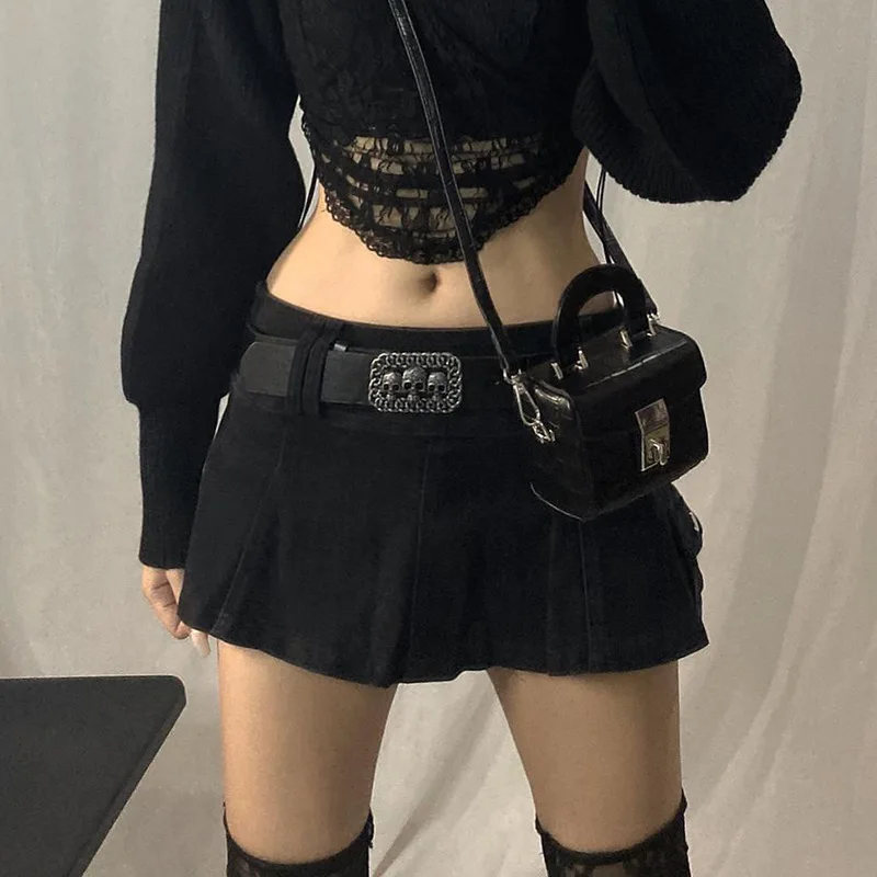 Spot European American Autumn Solid Color Denim Pleated Skirt Personalized Street Style Spicy Girl Fashion Versatile Cross Borde