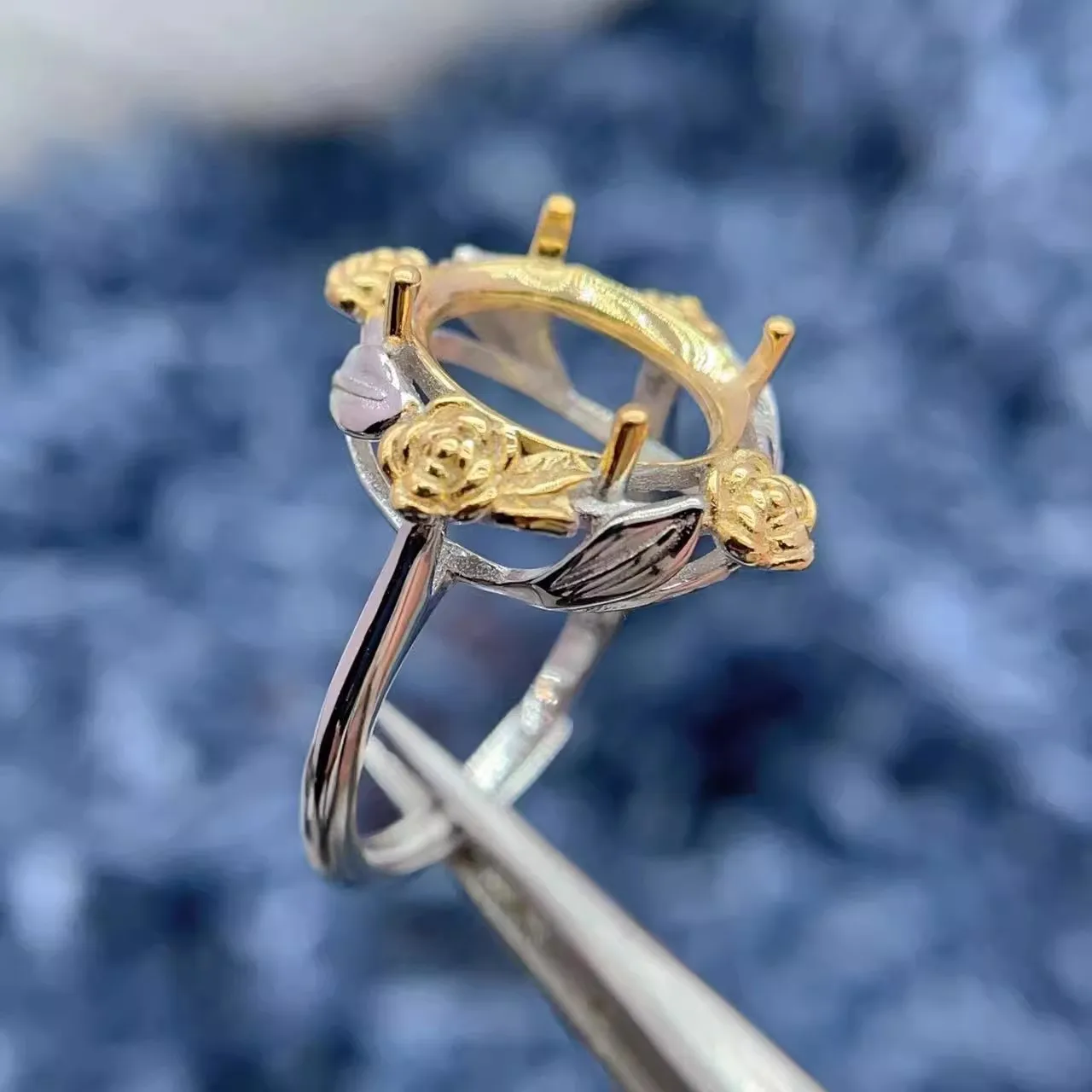 MeiBaPJ البطانة البيضاوي 10*12mmStone إعداد خاتم المرأة DIY S925 الفضة النقية موضة الأبعاد الورود غرامة حلية المجوهرات تاجر الجملة