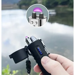 Outdoor Flashlight Waterproof Cigarette Lighter Retractable 360° Rotating Hose Type-C Rechargeable Electric Arc Lighter Men Gift