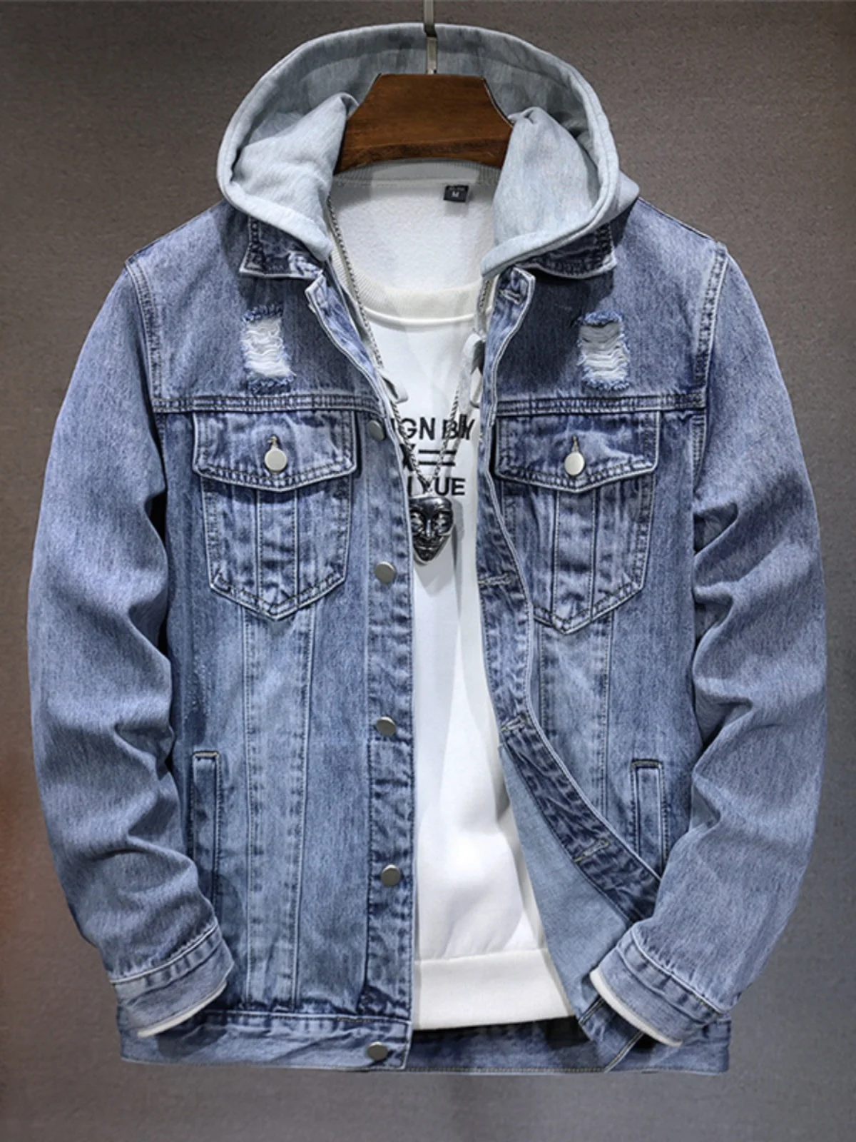 

High-End Hooded Denim Jacket Men's Stylish Casual Spring Autumn Style Detachable Hood Jacket Trendy Brand Outerwear